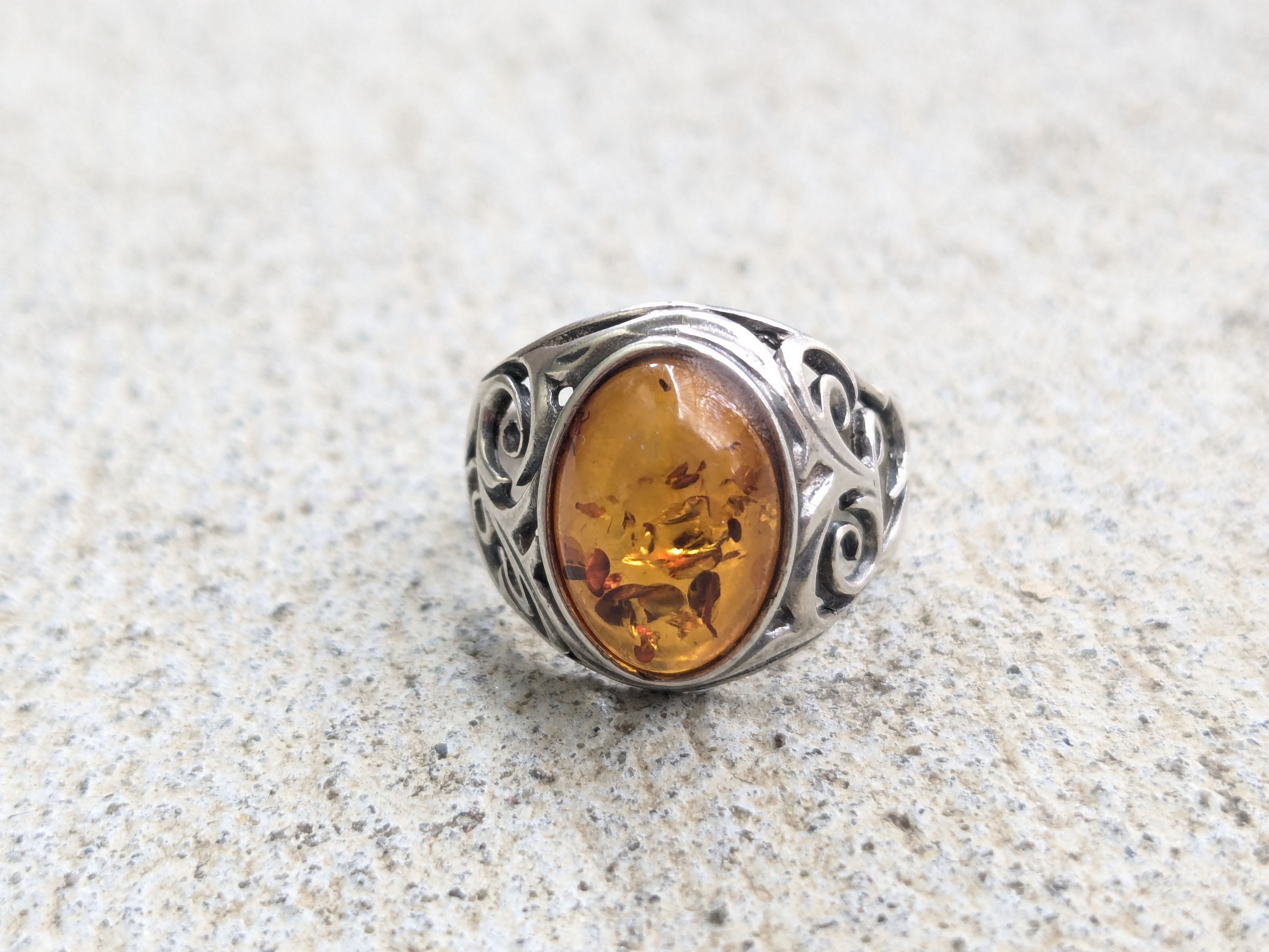 Jewelry × Sterling Silver Vintage Sterling Silver Ring Amber 8.75 Minimalist Oval Size ONE SIZE - 8 Thumbnail