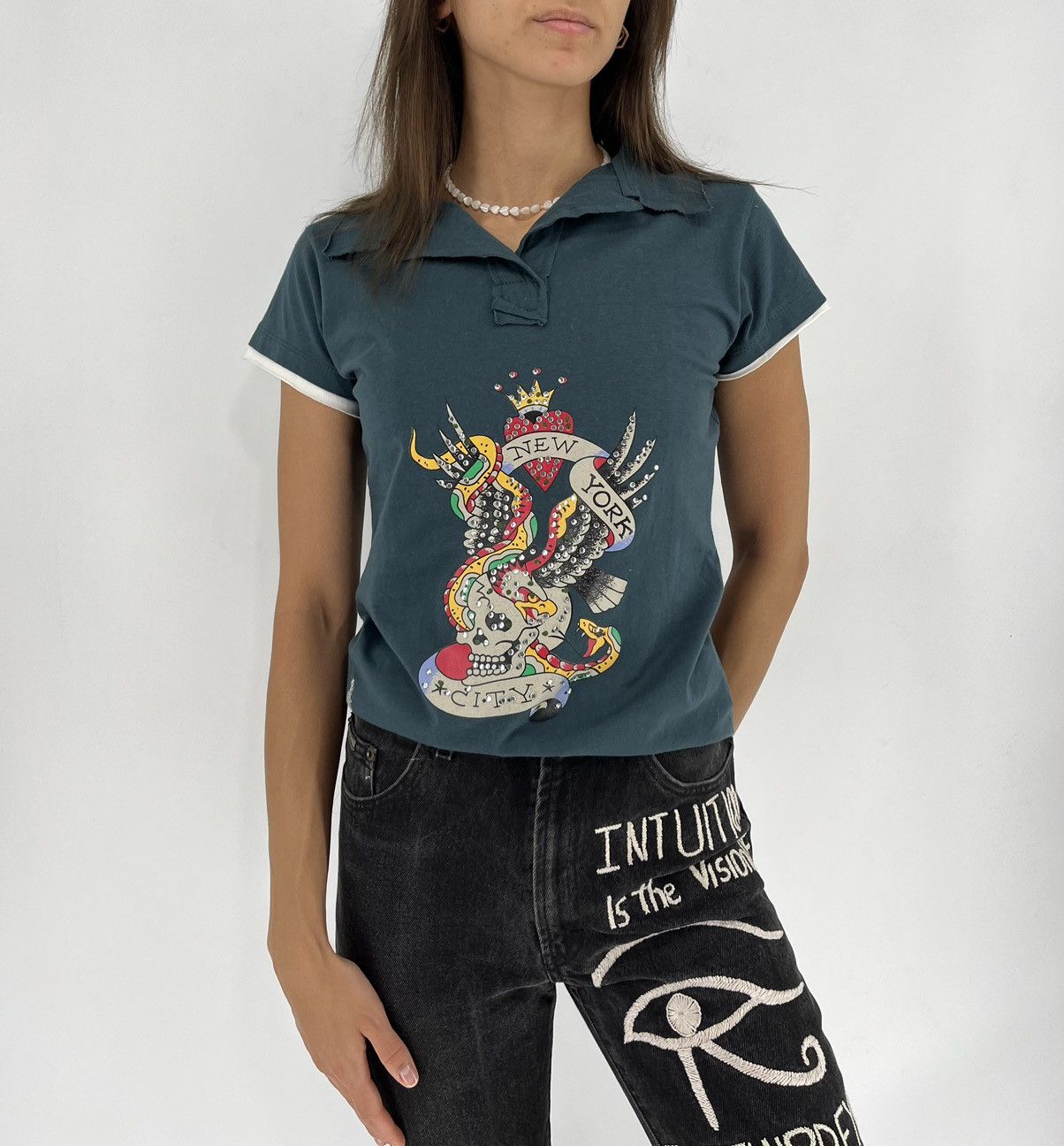 Other Vintage Ed Hardy By Christian Audigier Polo Tee Size L / US 10 / IT 46 - 3 Thumbnail