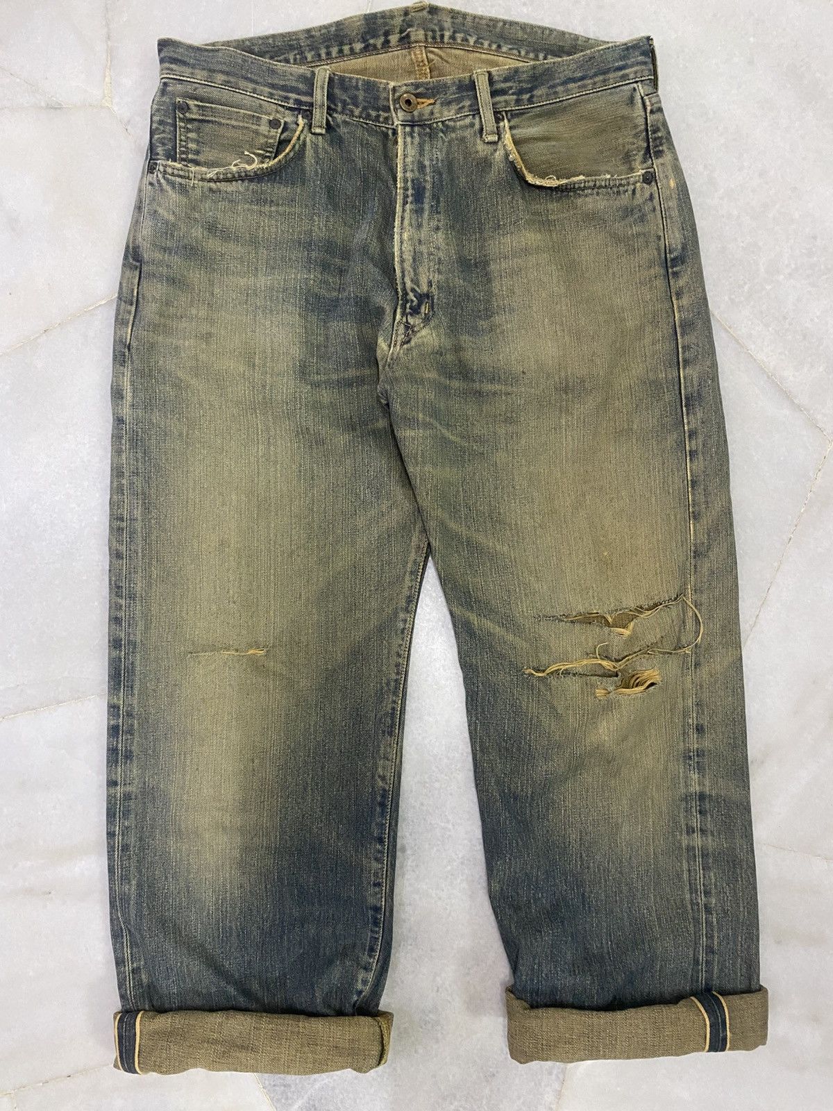 Edwin Size 35x32 Vintage Edwin Selvedge Distressed Denim Jeans Size US 35 - 2 Thumbnail