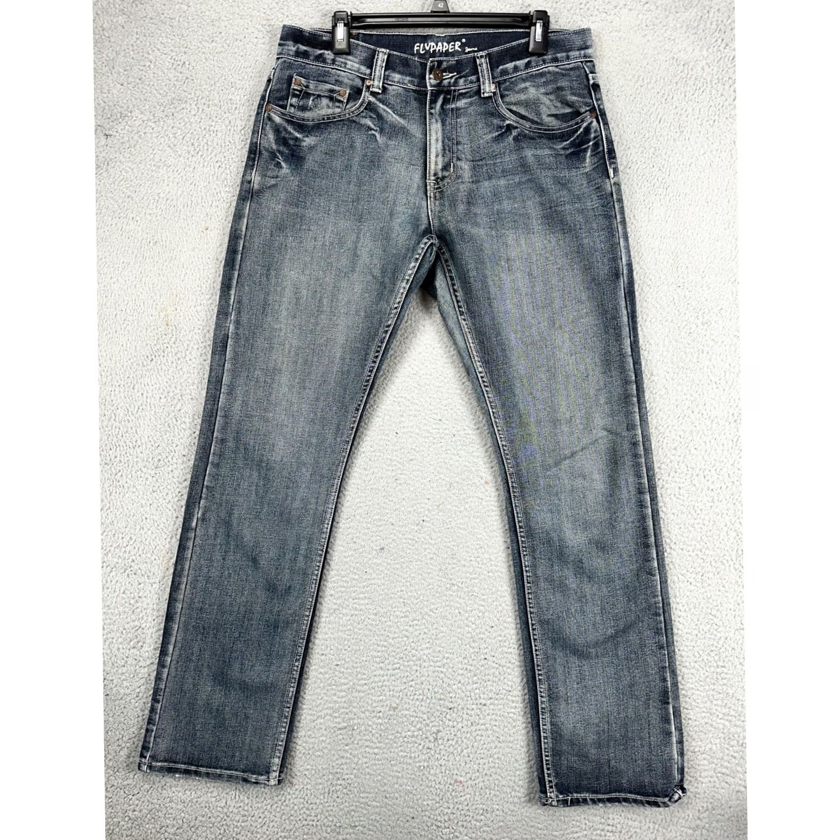 Denime FlyPaper Mens Straight Jeans 32X34 Blue Distressed 5 Pocket Casual Denim Pants Size US 32 / EU 48 - 2 Thumbnail