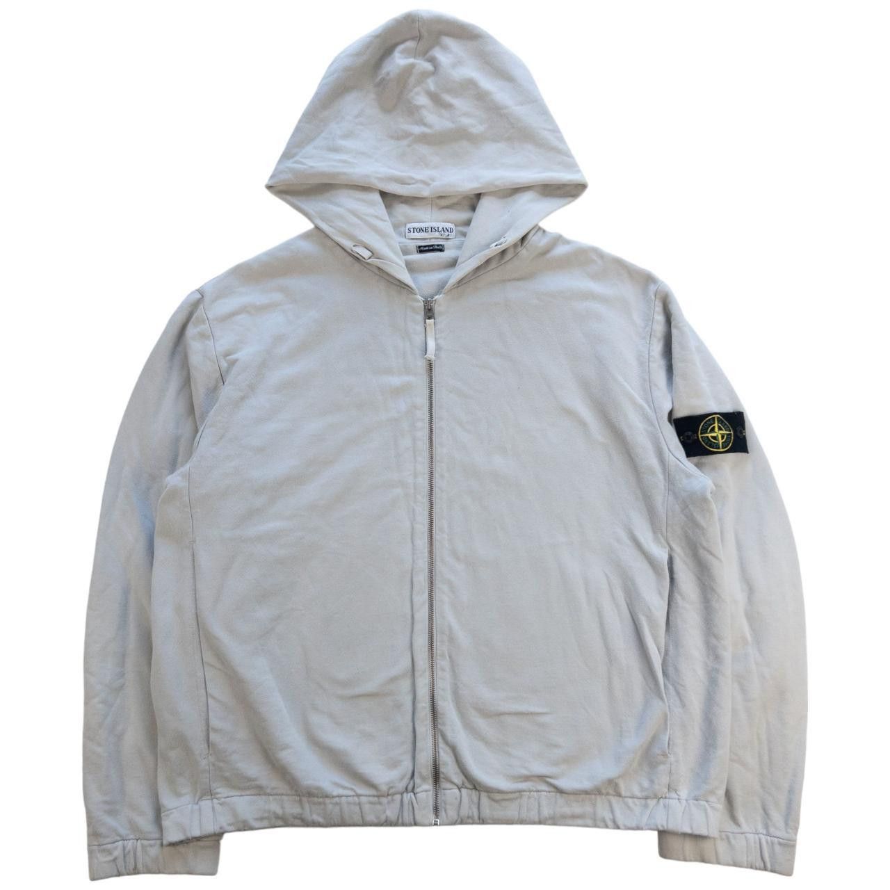 Stone island grey zip up hoodie hot sale
