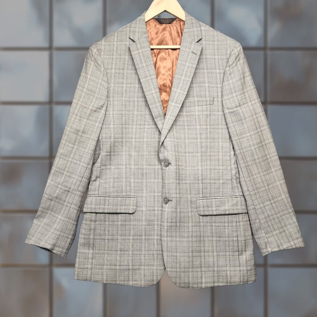 Jos. A. Bank Jos A Banks Jacket Blazer Mens 42L Slim Fit Gray Plaid Wool Sport Coat Size 42R - 1 Thumbnail