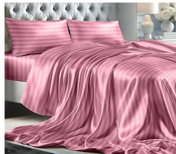 NBDN Nobrandedon Striped Satin Sheets Set King 4pc Hypoallergenic Size ONE SIZE - 1 Thumbnail