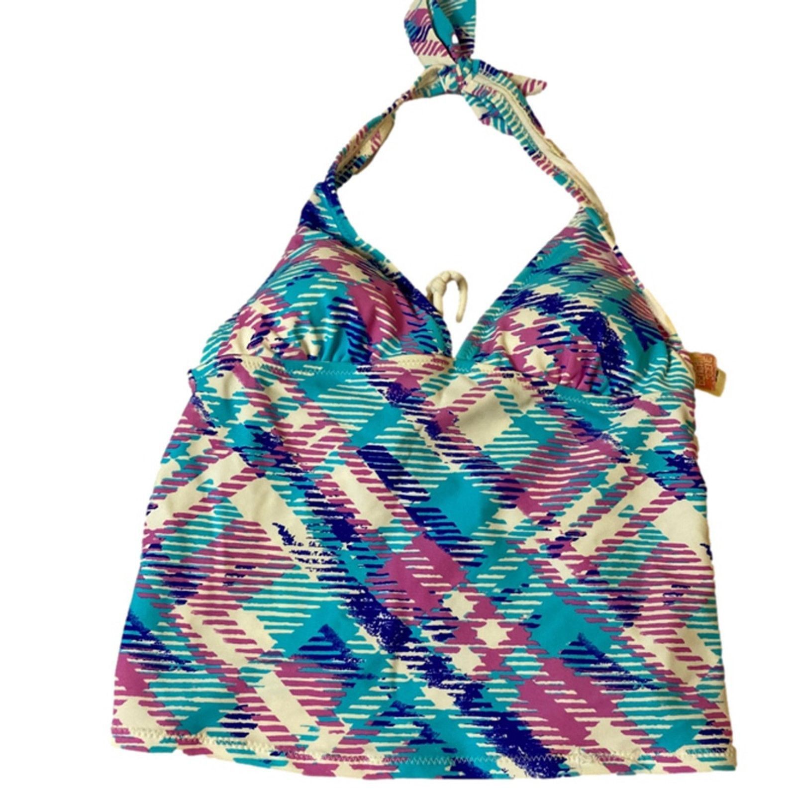 Other Beach Scene Halter Bikini Tankini Top 90s Y2K Print Size S Size ONE SIZE - 2 Thumbnail