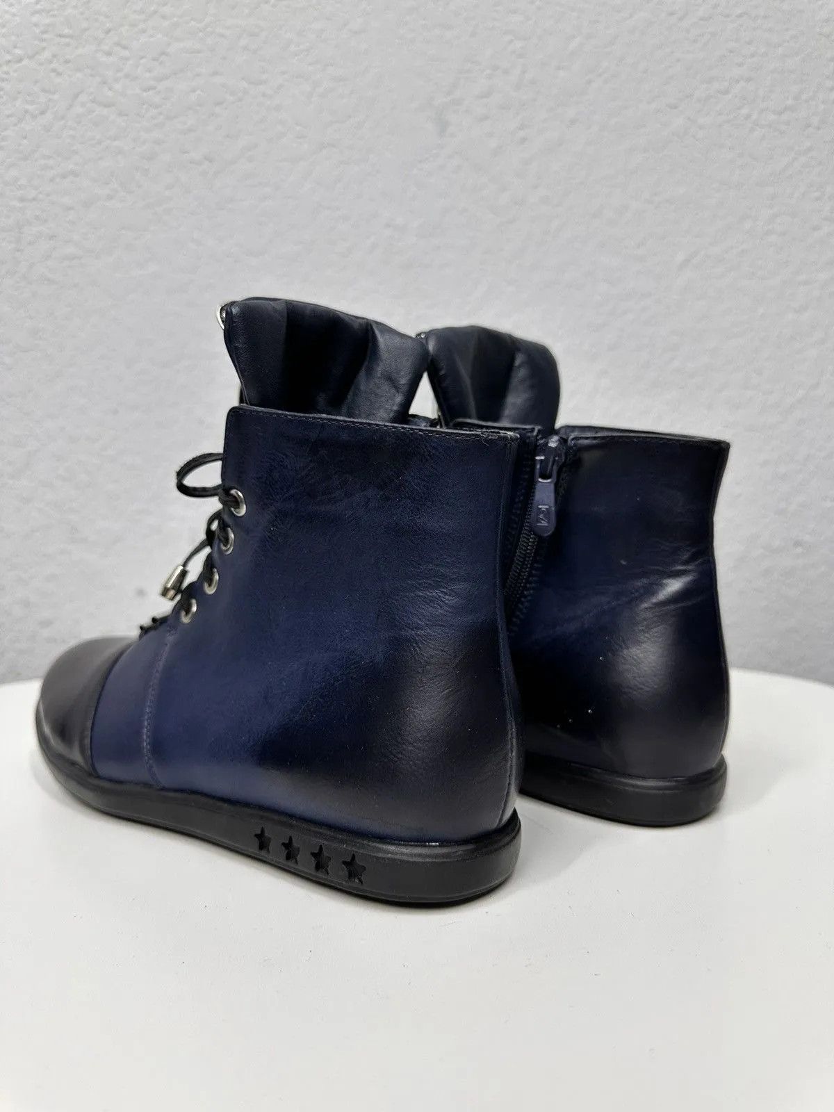 If Six Was Nine Blue leather femme ankle boots big metal panther logo Size US 8 / IT 38 - 8 Thumbnail
