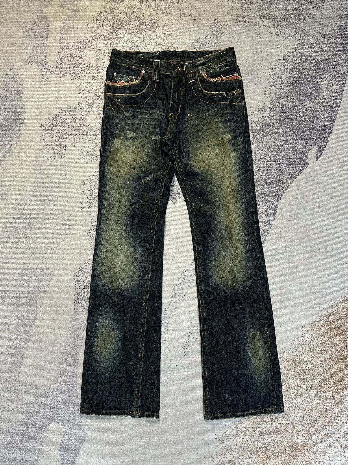 Hysteric Glamour × Undercover Flare Patchwork Semanticdesign Zipper Pocket Denim Pants Size US 31 - 1 Thumbnail