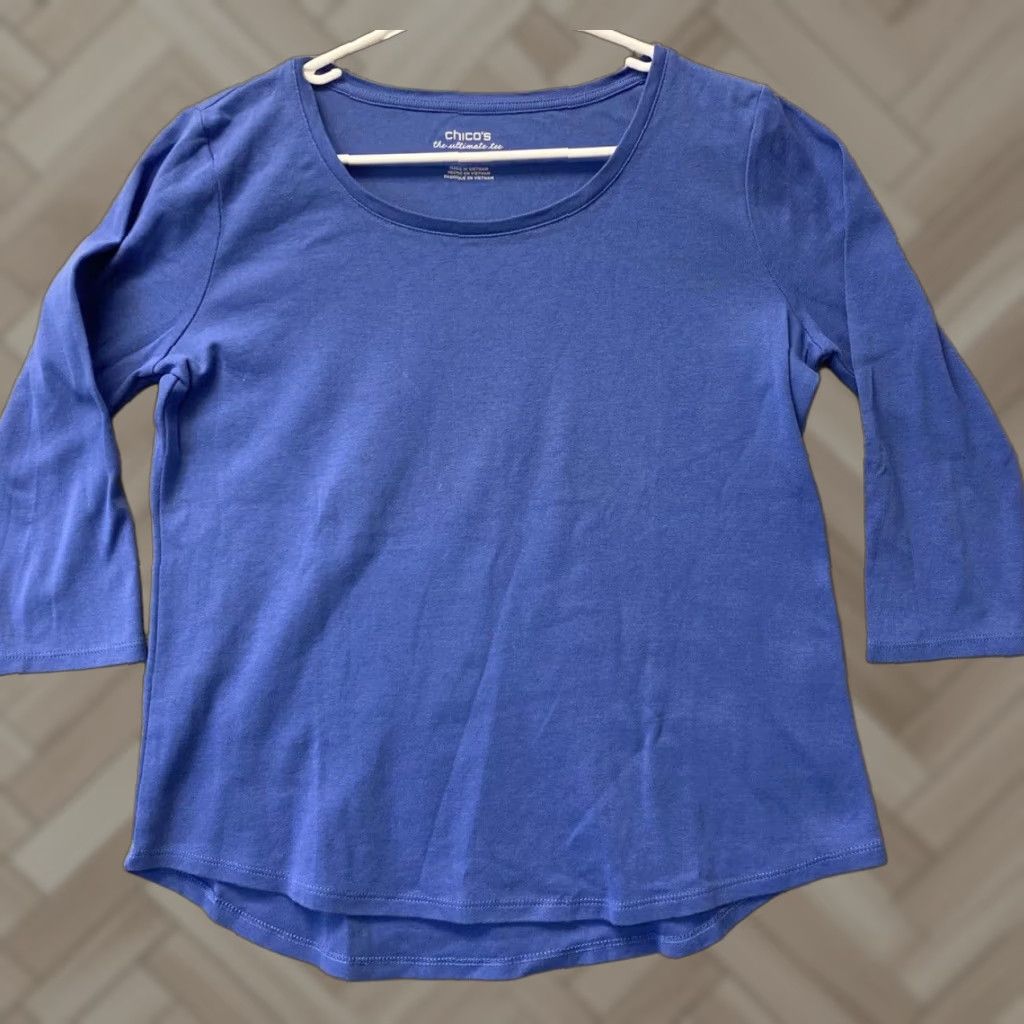 Vintage VINTAGE Chico's Women's T-Shirt Size 1X Blue Casual Solid Cotton Modal Knit Long Sleeve Women's Top Size XL / US 12-14 / IT 48-50 - 1 Thumbnail
