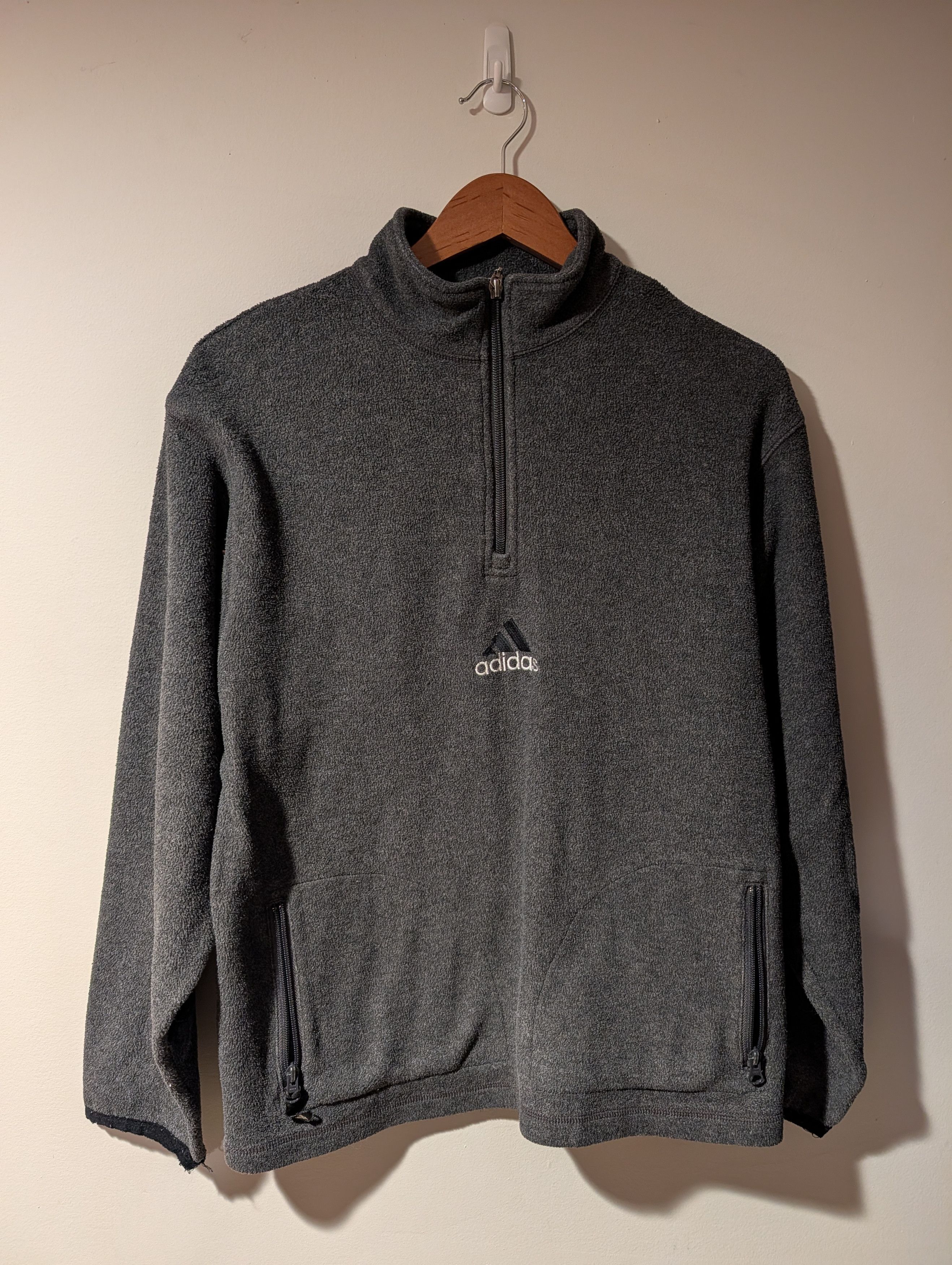 Adidas Vtg 90s Adidas Center Logo Quarter Zip Fleece Pullover Size US XL / EU 56 / 4 - 1 Thumbnail