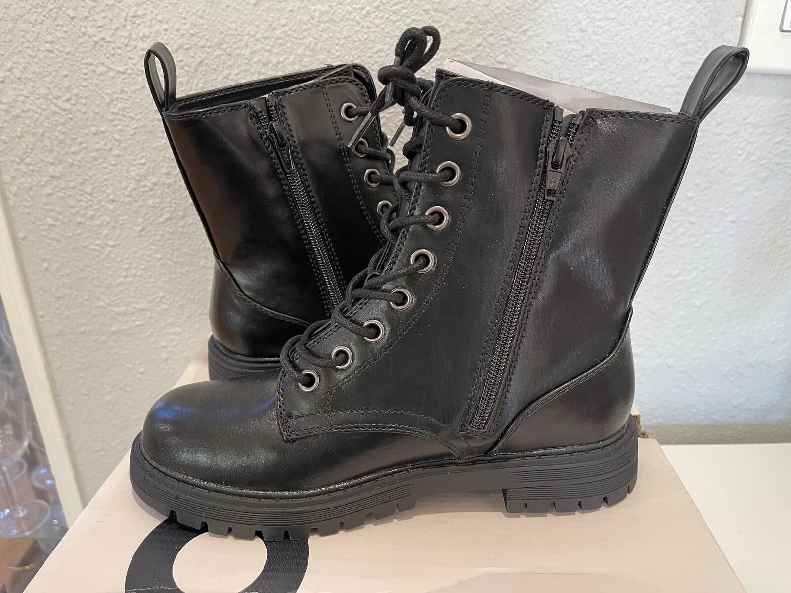Other SO Black Combat Lace-Up Ankle Boots with Side Zipper Size US 7.5 / IT 37.5 - 2 Thumbnail