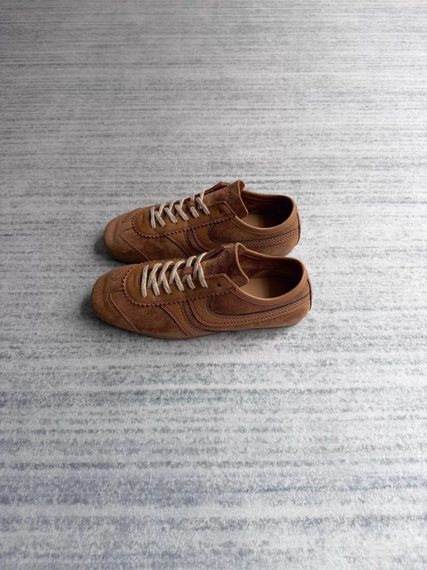 Dries Van Noten DVN Light Brown/Khaki Suede Thin Sole Trainer Size US 5.5 / IT 35.5 - 3 Thumbnail