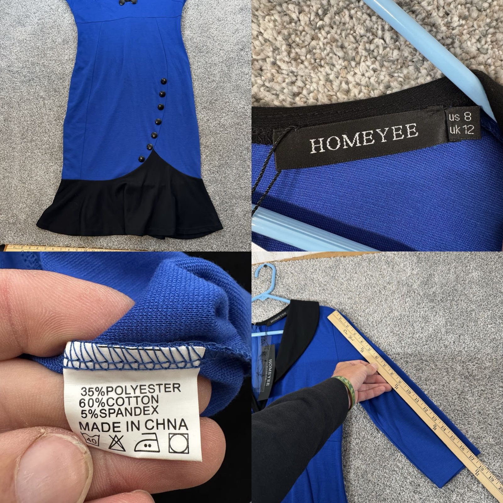 Vintage VINTAGE Homeyee Midi Dress 8 Retro 50s Pinup Office Classy Elegant Rockabilly Wiggle 3/4 Sleeve Black and Blue Sheath Womens Size M / US 6-8 / IT 42-44 - 8 Thumbnail