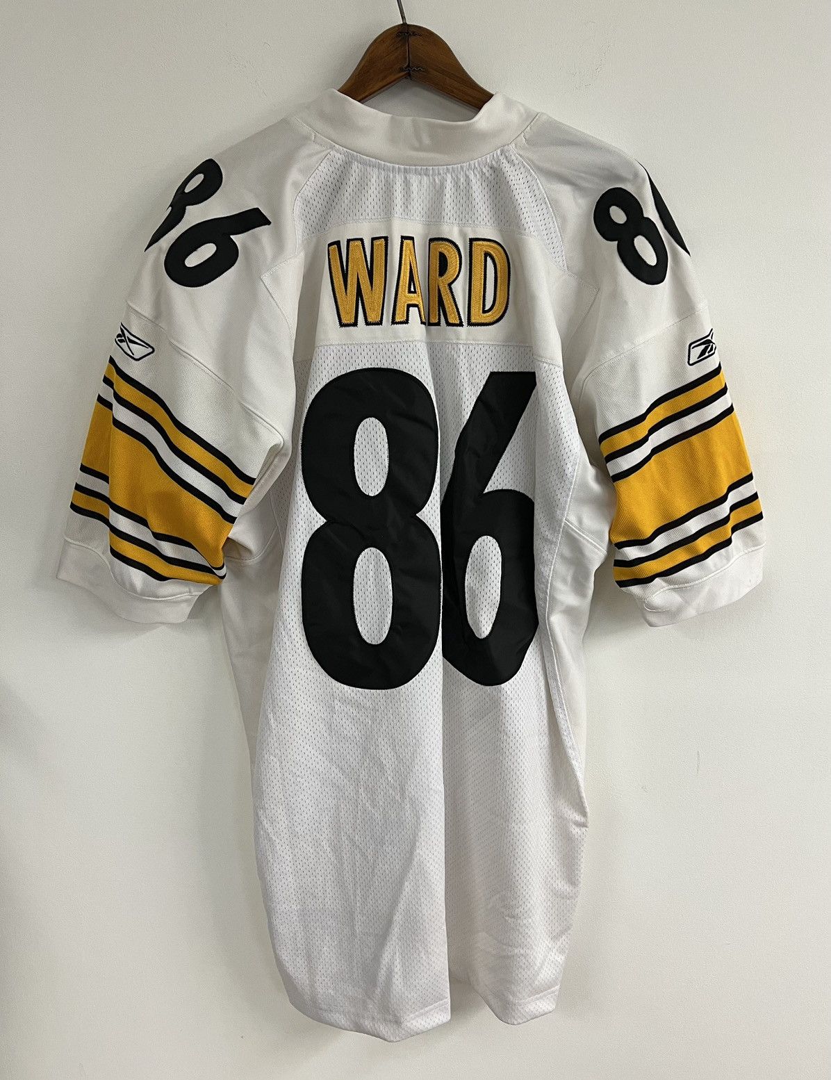 2008-11 PITTSBURGH STEELERS WARD #86 REEBOK PREMIER JERSEY (AWAY