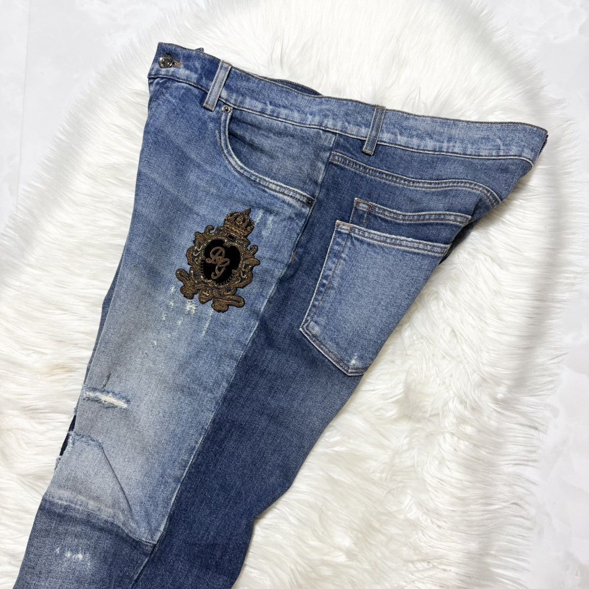Dolce & Gabbana DG Crown Patchwork Denim Jeans