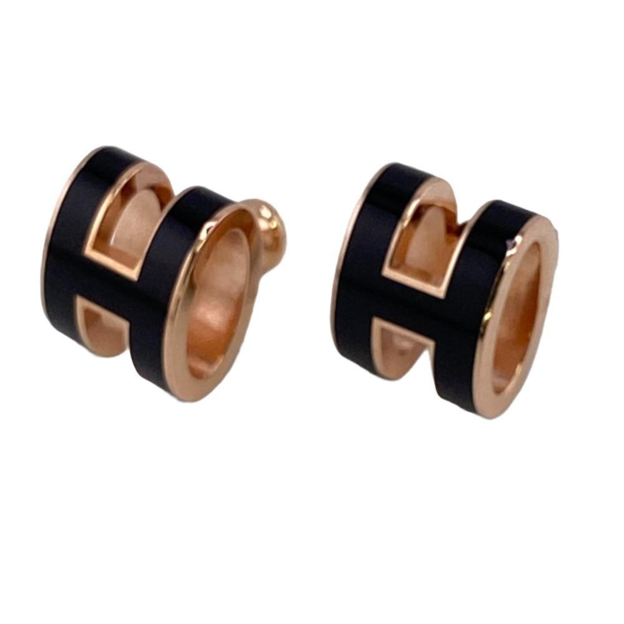 image of Hermes Pop Ash H Earrings Black Ladies Z0005182, Women's