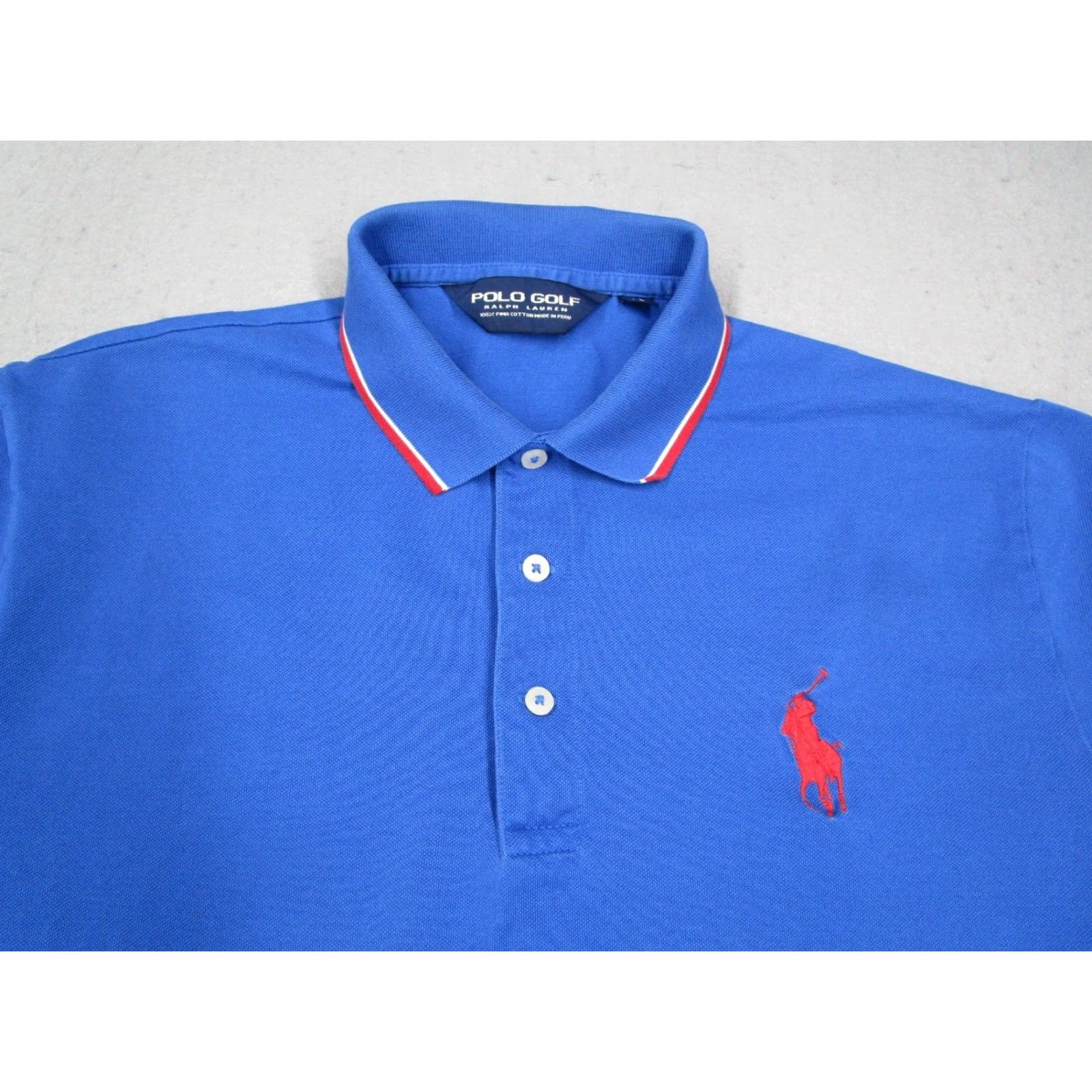 Vintage VINTAGE Polo Golf Ralph Lauren Shirt Mens Blue Short Sleeve Pique Polo 100% Cotton Embroidered Big Red Pony Medium Size US M / EU 48-50 / 2 - 3 Thumbnail