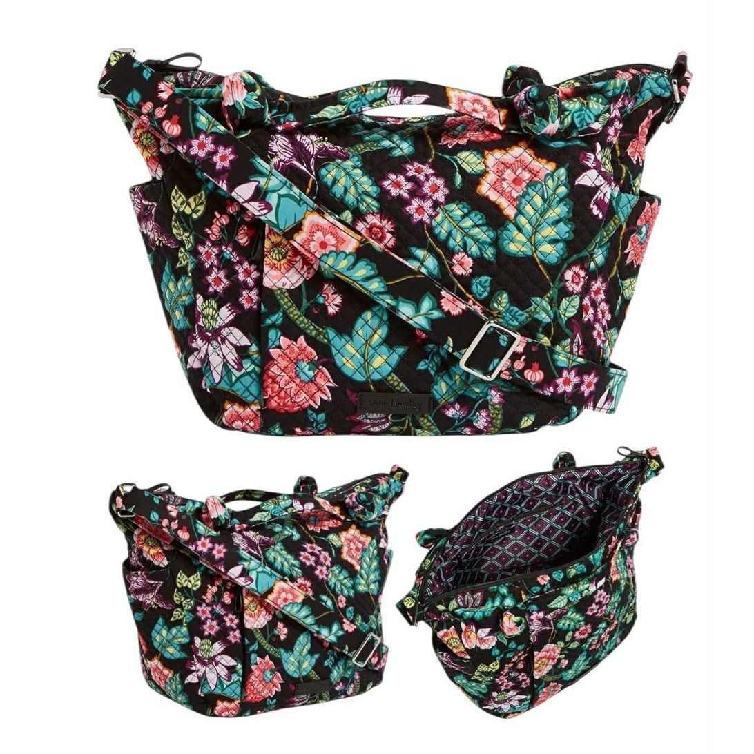 Vera Bradley Iconic Glenna Satchel Black Floral Crossbodybag, Women's