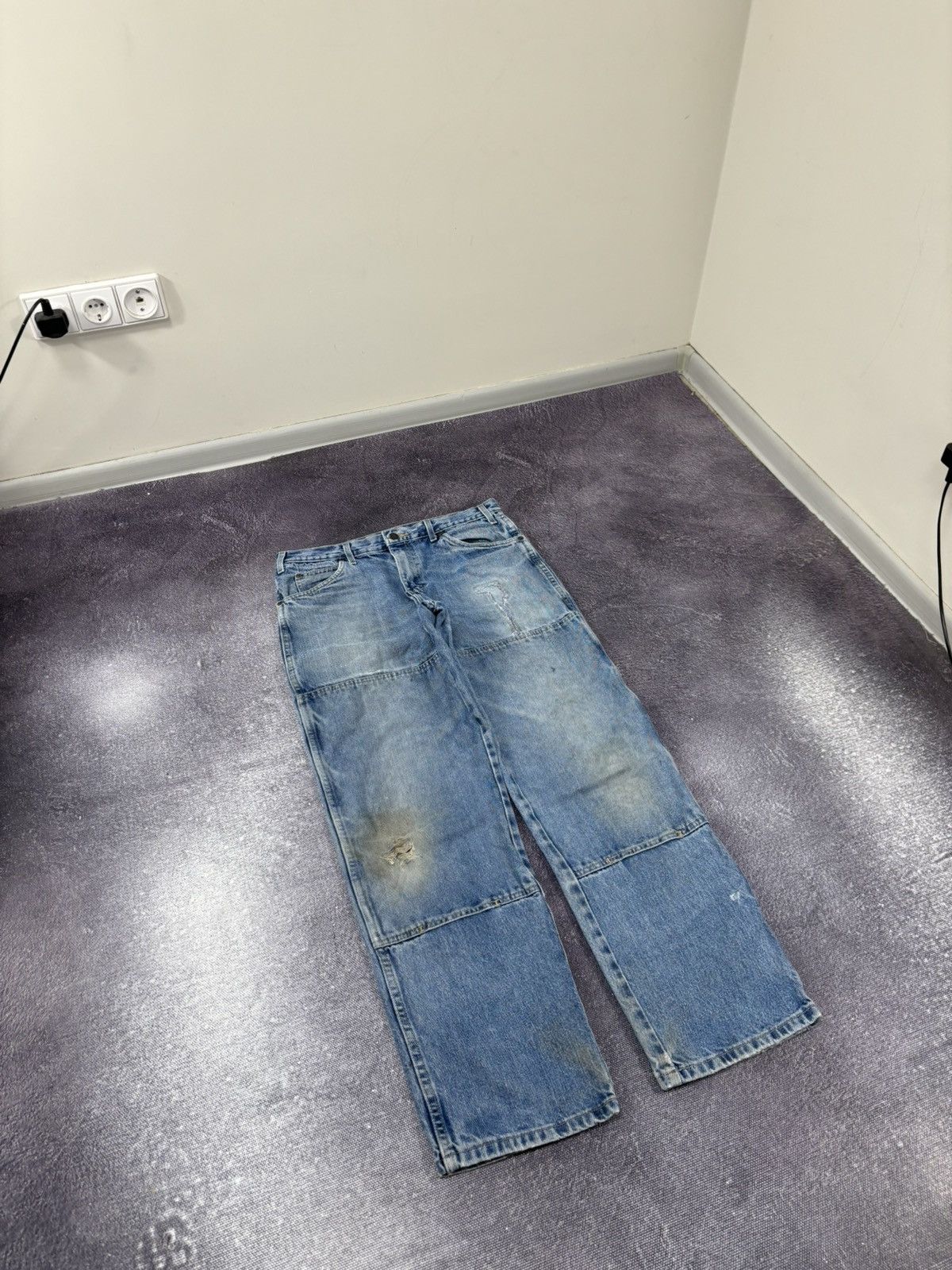 Dickies Vintage Dickies Double Knee USA Faded Denim Work Hype Jeans Size US 33 - 3 Thumbnail