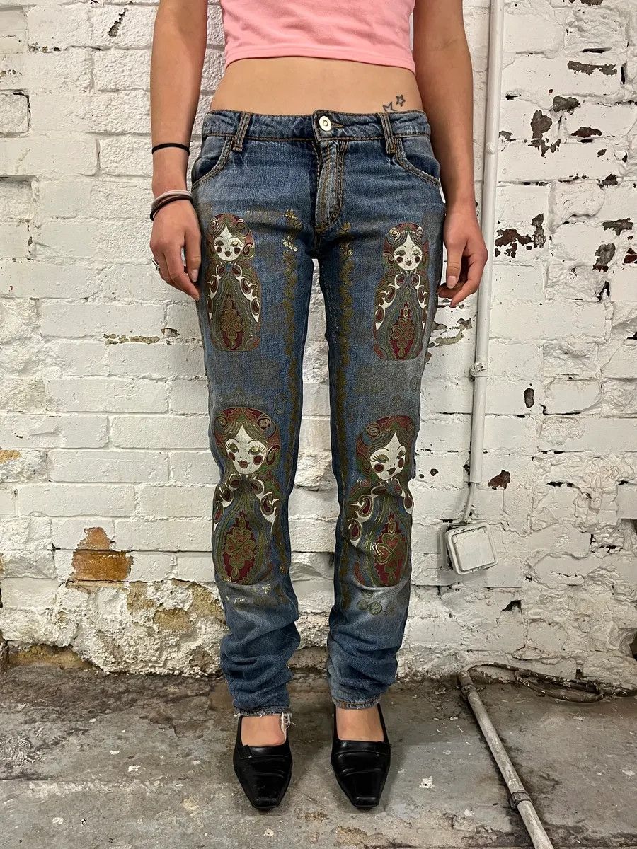 Just Cavalli SS2005 Cavalli Blue Embroidered Distressed Denim Jeans Size 26" / US 2 / IT 38 - 1 Thumbnail