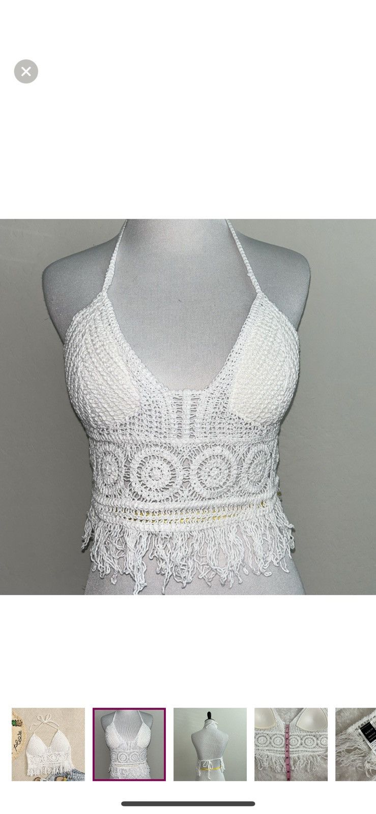 Shein Shein OS fringe trim halter cropped tank top Size ONE SIZE - 1 Thumbnail