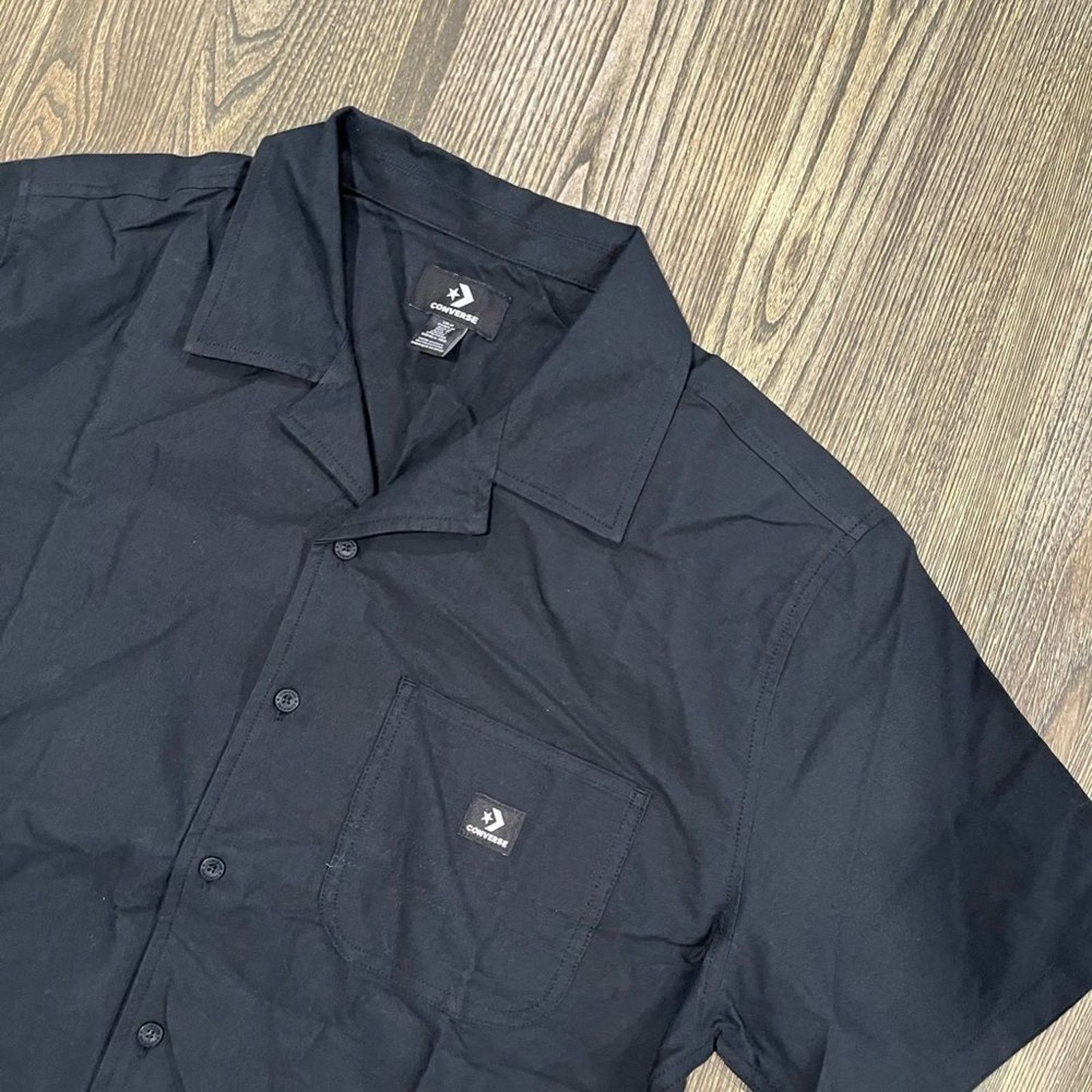 Converse NWT Converse Button-Up Shirt Back Print Short Sleeve Black M Size US M / EU 48-50 / 2 - 2 Thumbnail