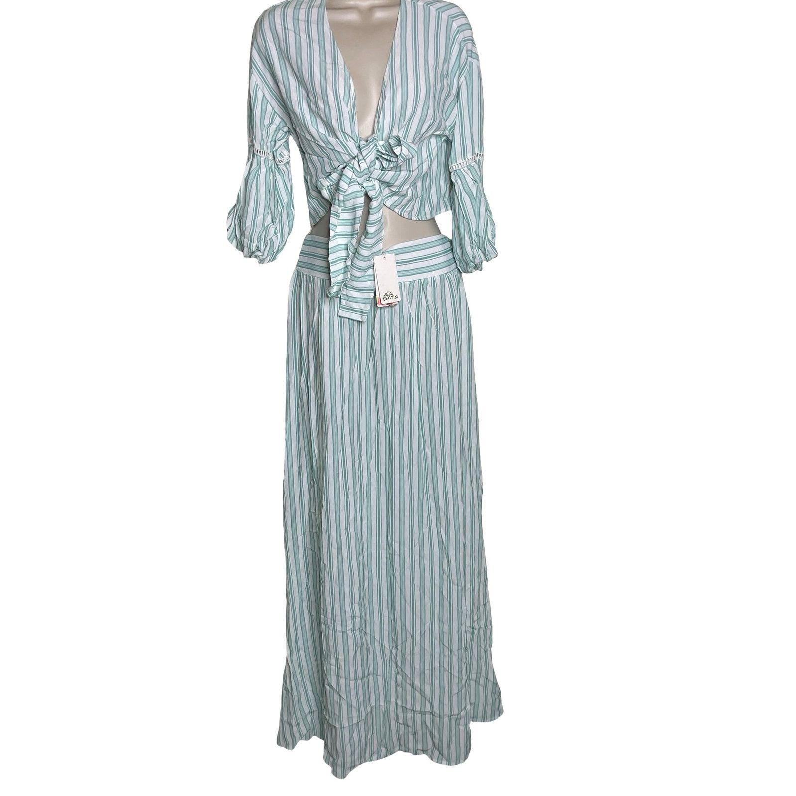 AGUA by Agua Bendita AGUA BENDITA Amaia Maxi Skirt and Top set Blue Stripe Pool Size 26" / US 2 / IT 38 - 2 Thumbnail