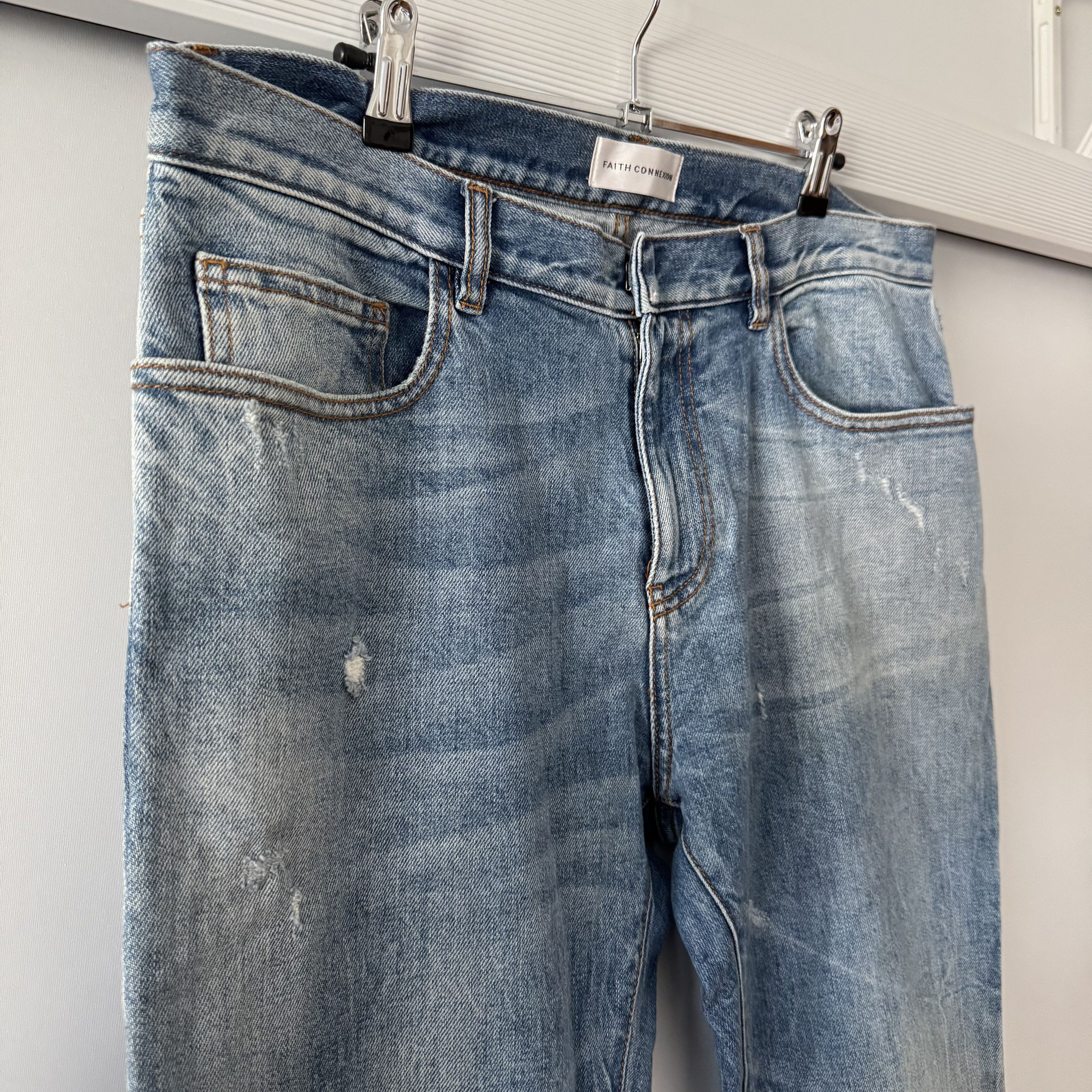 Faith Connexion Faith Connexion Light Blue Slim Fit Denim Jeans Distressed Size US 33 - 7 Thumbnail