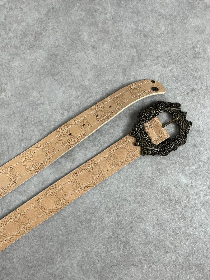 Just Cavalli 2000s Cavalli Beige Royal Buckle Leather Belt Size ONE SIZE - 3 Thumbnail