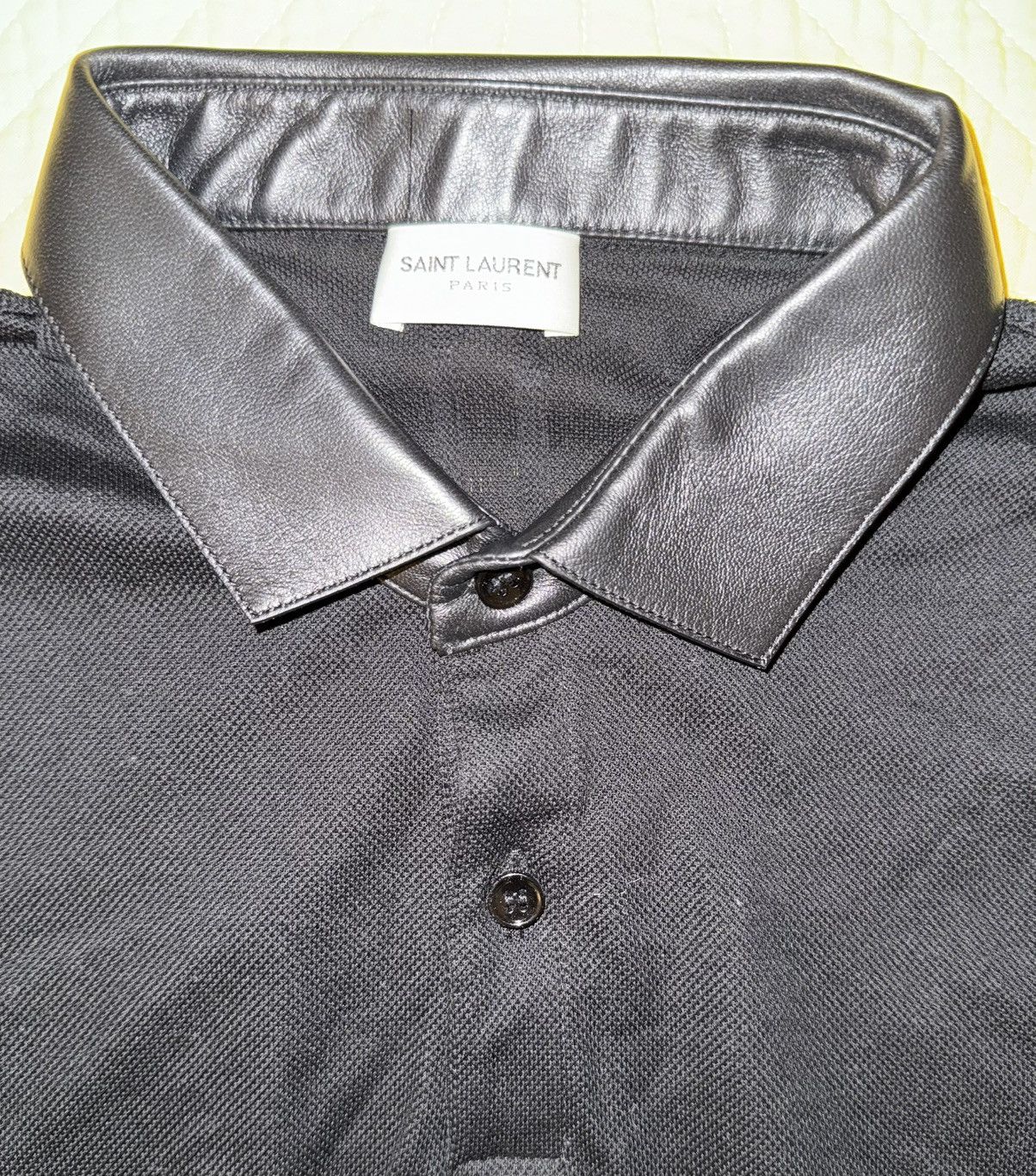 Yves Saint Laurent Yves Saint Laurent Black Polo w/ Leather Collar, mens large Size US L / EU 52-54 / 3 - 8 Thumbnail