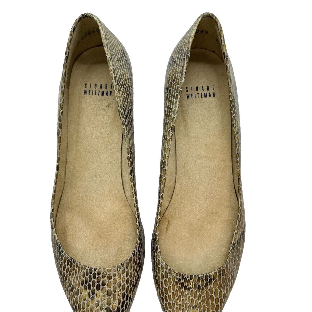 Stuart Weitzman Stuart Weitzman 9.5M Snakeskin Kitten Heel Pointed Tan Pumps Size US 9.5 / IT 39.5 - 4 Thumbnail