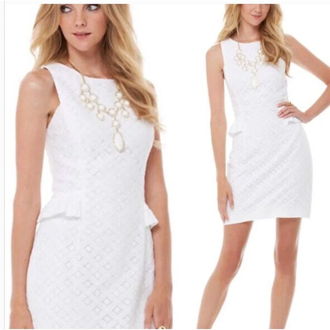 Lilly Pulitzer Lilly Pulitzer White Lace Abby Peplum Sheath Dress, 2 Size XS / US 0-2 / IT 36-38 - 1 Thumbnail