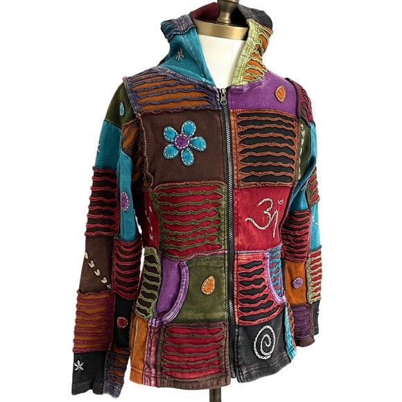 Vintage Vintage Colourful Patchwork Embroidered Hoodie - S / M Size M / US 6-8 / IT 42-44 - 2 Thumbnail