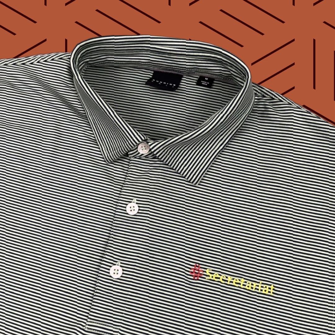 Vintage Dunning Shirt Mens Medium Green Secretariat Horse Striped Polo Golf Active Sport Size US M / EU 48-50 / 2 - 1 Thumbnail
