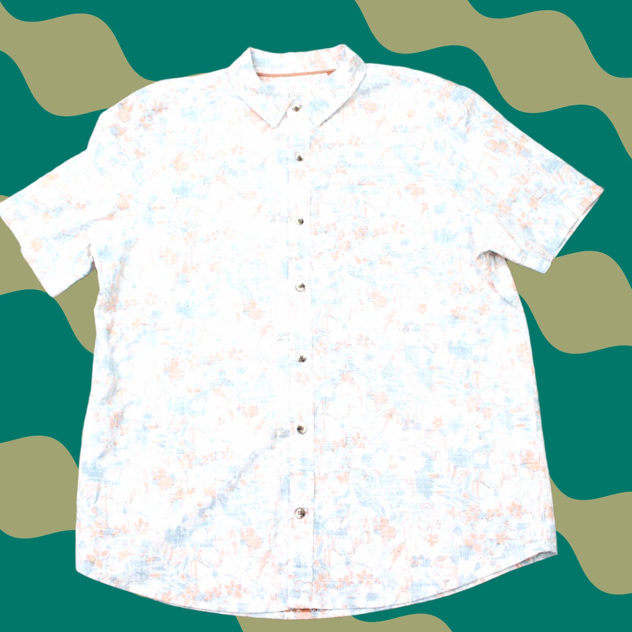 FatFace FatFace Shirt Mens XL White/Orange/Blue Floral Reverse Print Cotton Short Sleeve Button-Up Hawaii Theme Mens X-Large Floral Print Shirt Size US XL / EU 56 / 4 - 1 Thumbnail