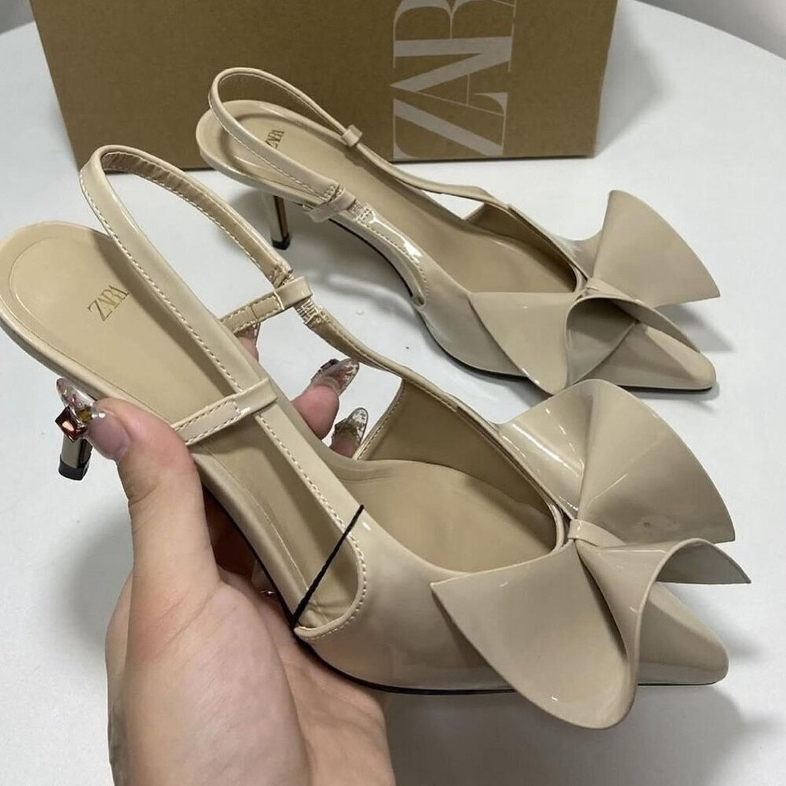 Zara ZARA Faux Patent Leather Slingbacks Size US 7.5 / IT 37.5 - 16 Thumbnail