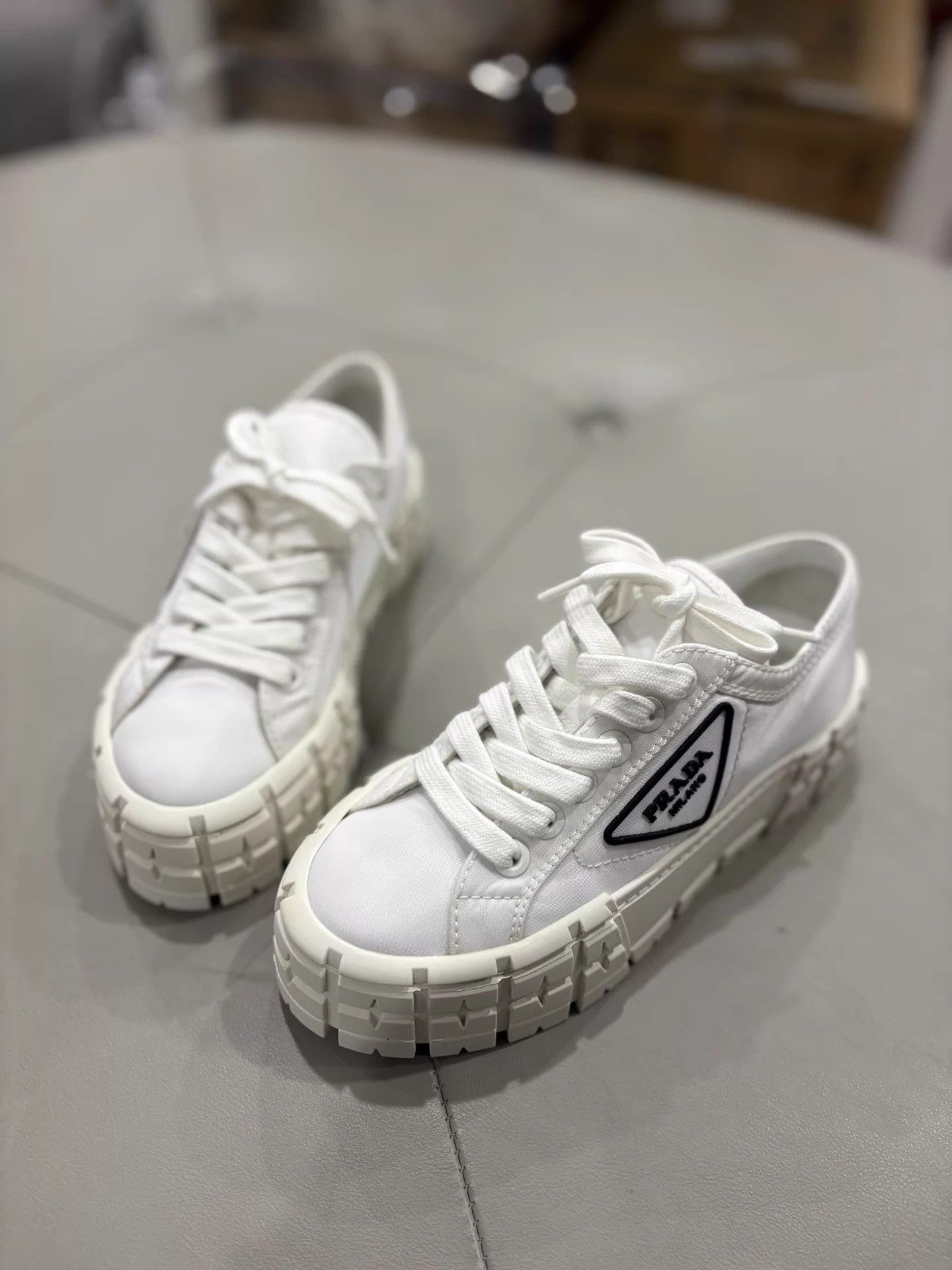 Prada Prada White Canvas Platform Cracker 35.5/35 99.99 Size US 5 / IT 35 - 1 Thumbnail