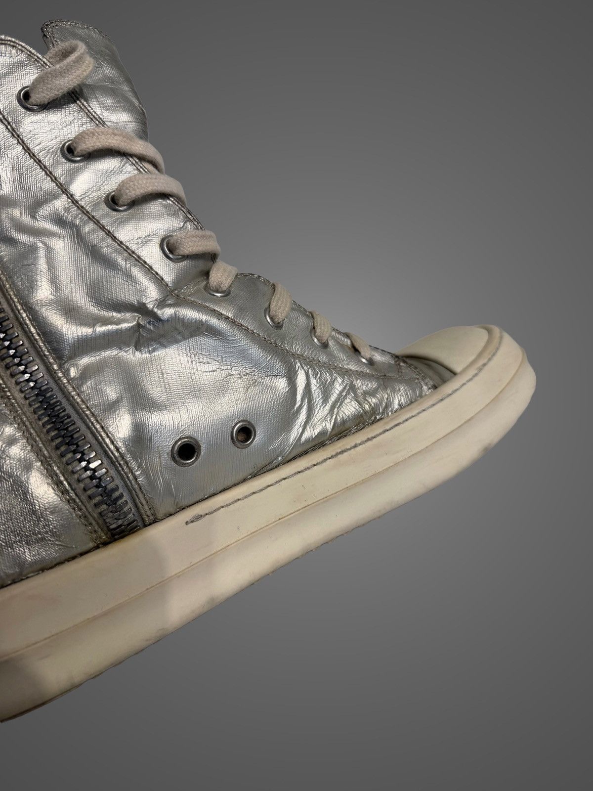 Rick Owens Drkshdw Rick Owens DRKSHDW Hi-Top Silver Satin Ramones from SS16 Size US 8 / EU 41 - 6 Thumbnail
