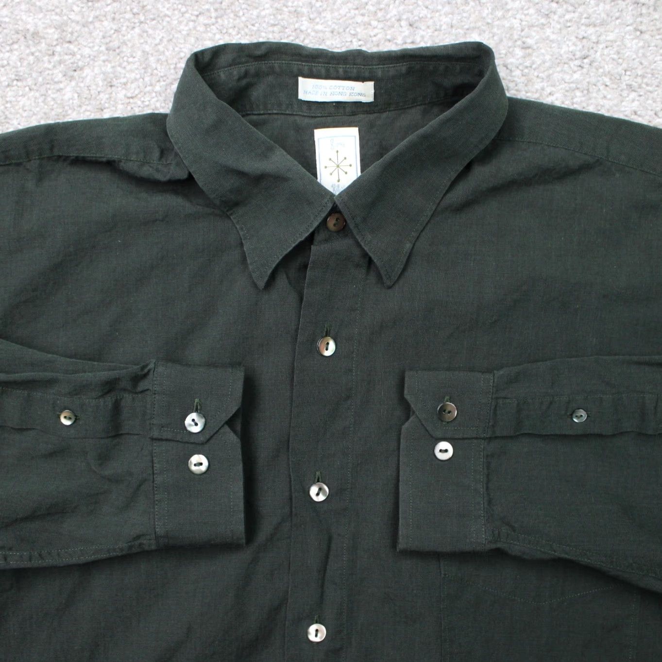 Vintage Burma Bibas Shirt Mens XL Green 100% Cotton Long Sleeve Button Down Size US XL / EU 56 / 4 - 2 Thumbnail