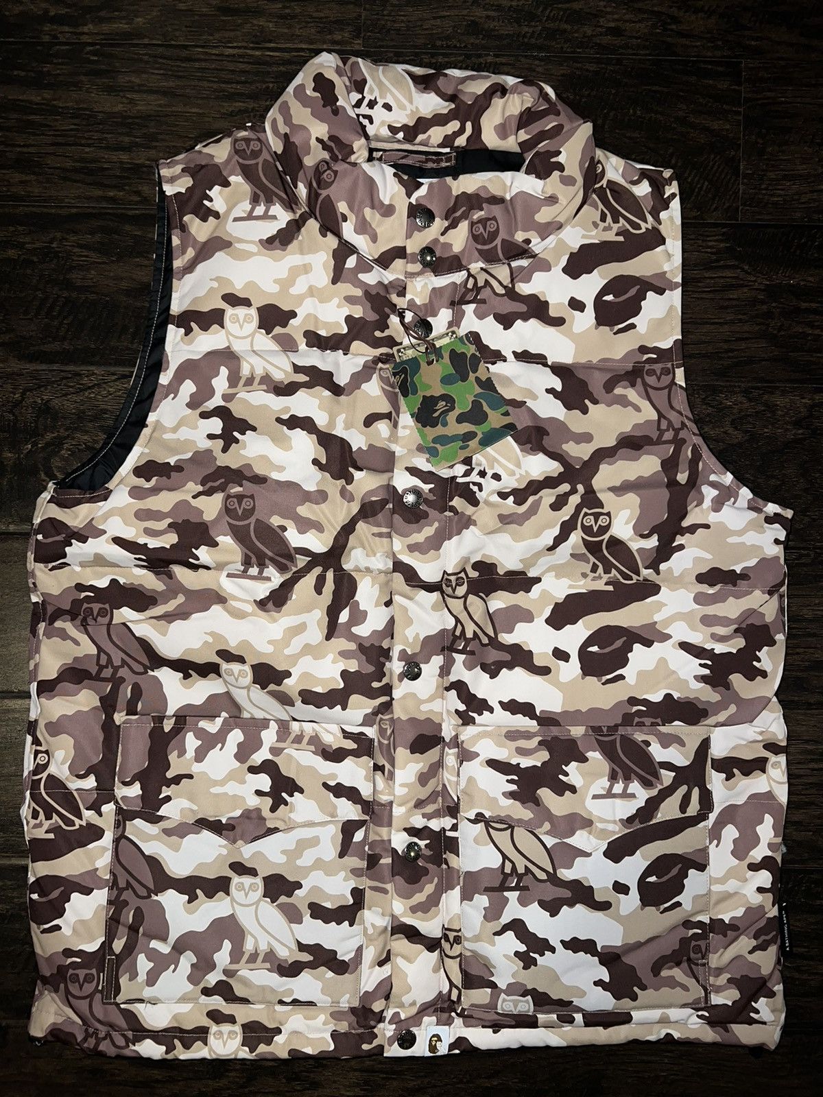 image of Bape X Ovo Down Vest in Beige, Men's (Size XL)