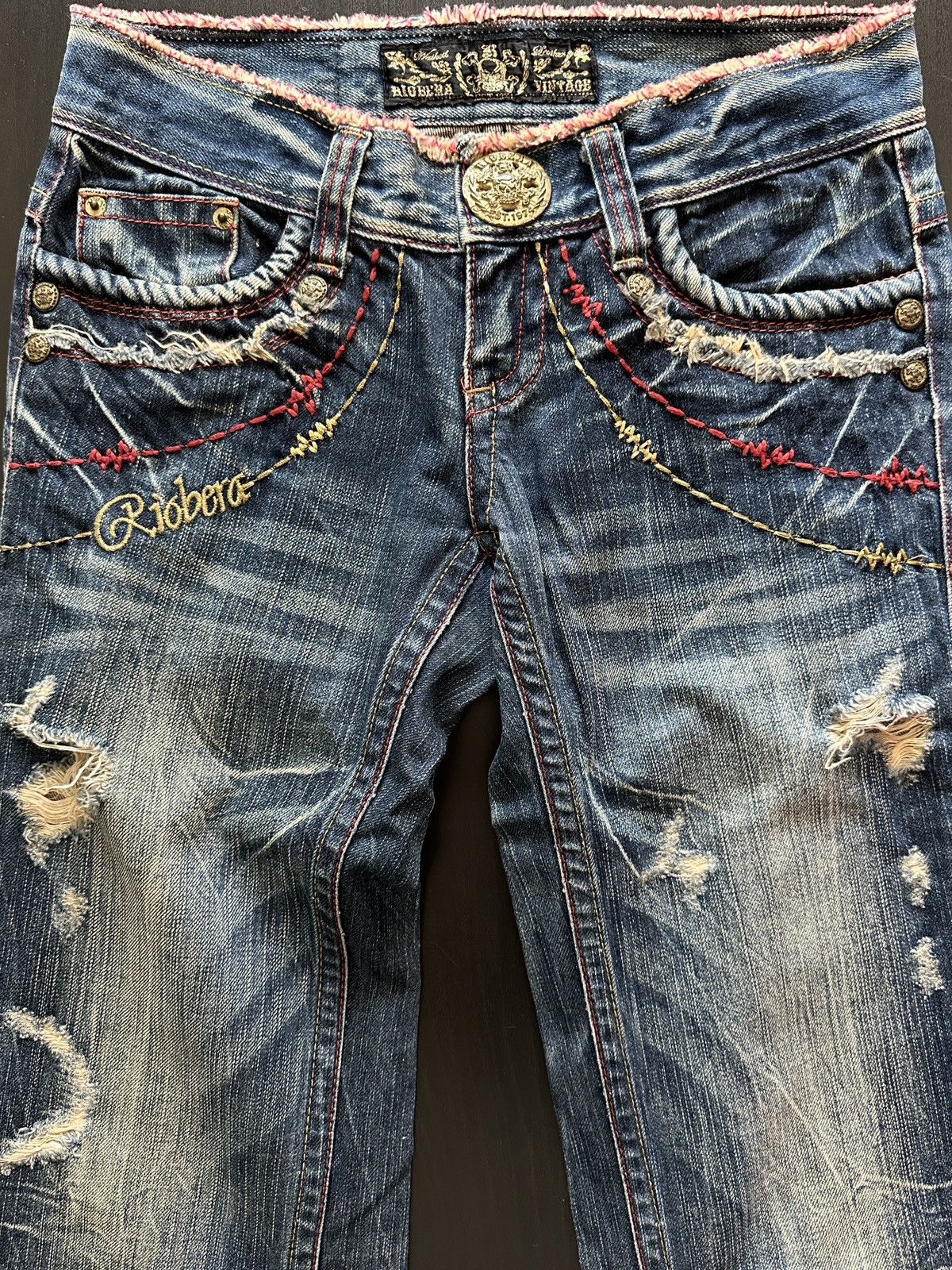 Vintage Riobera Y2K Distressed Flared Denim Jeans Japanese Archive Size 25" / US 0 / IT 36 - 1 Thumbnail