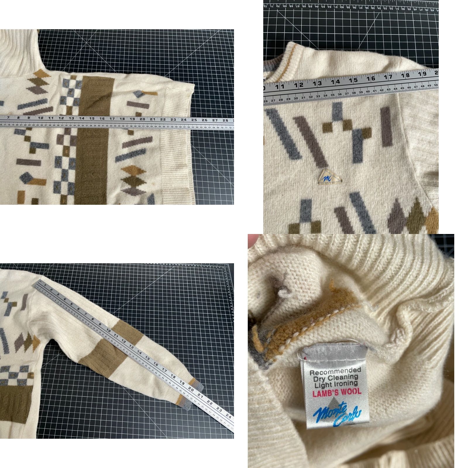 Vintage VINTAGE 80s Monte Carlo Lambs Wool Geometric Abstract Pattern Sweater Mens Small Ivory Size US S / EU 44-46 / 1 - 9 Thumbnail