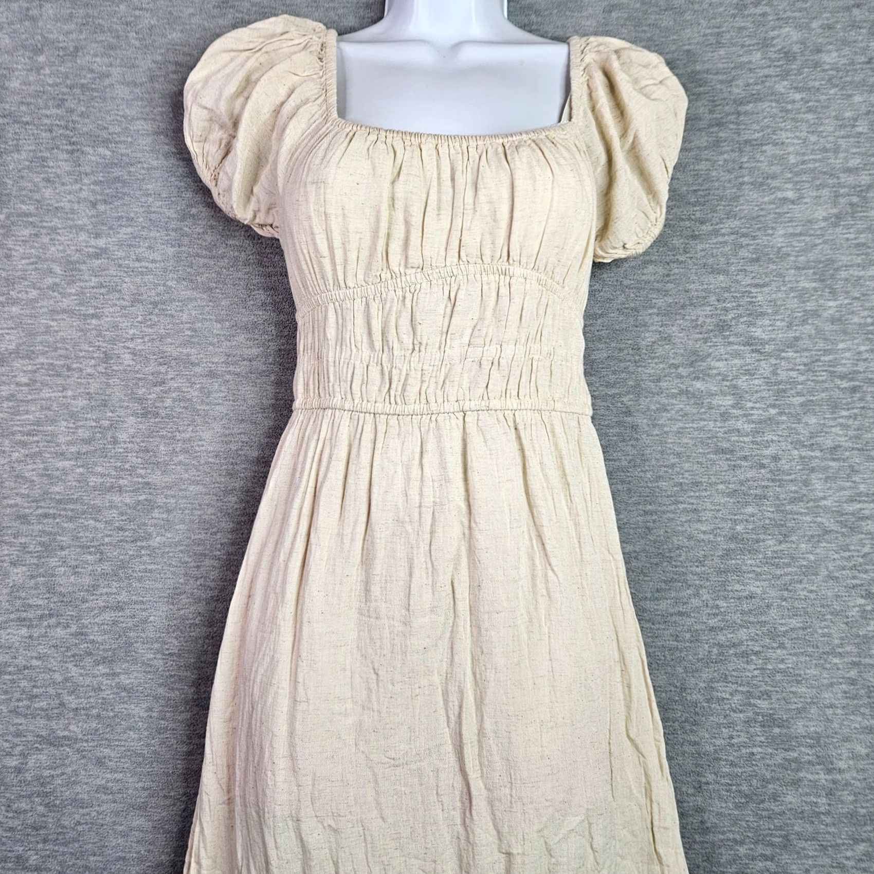 Vintage SIM & SAM Women's Midi Dress S Cream Boho Puff Sleeve Smocked Cottagecore Midi Dress Women's XS S M L Size S / US 4 / IT 40 - 3 Thumbnail