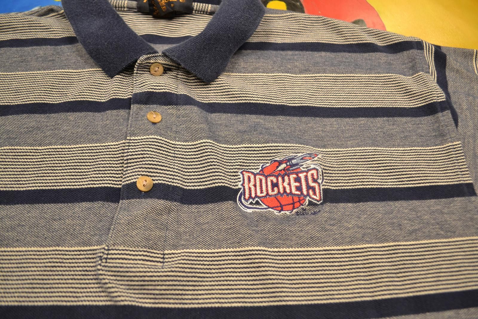 Antigua Vintage Antigua Houston Rockets Striped Polo Shirt Size 44R - 2 Thumbnail
