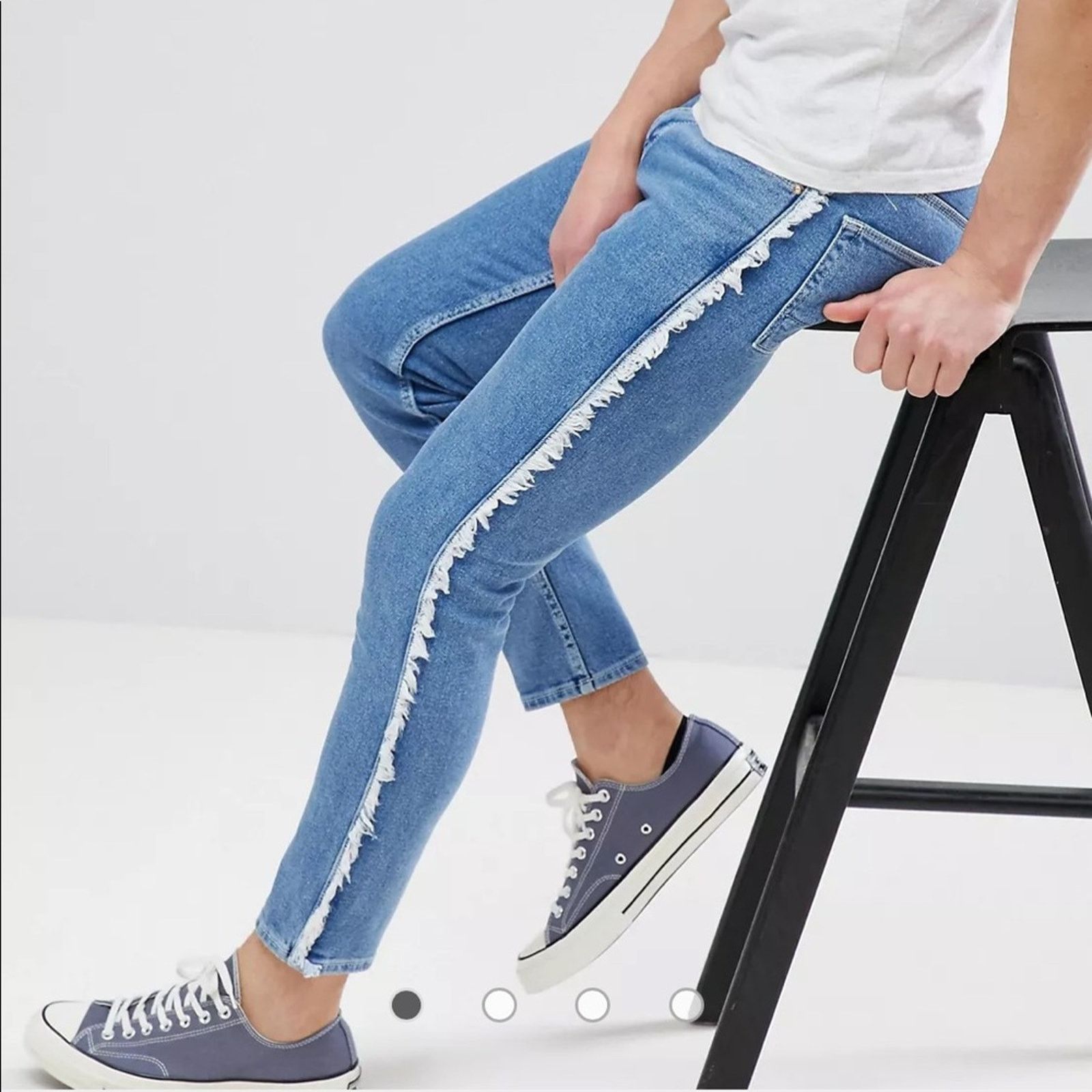 Asos ASOS Skinny jeans in mid wash blue with frayed side stripe Size US 28 / EU 44 - 1 Thumbnail
