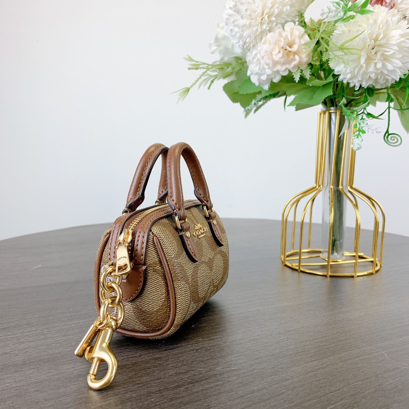 Coach Coach CU278 Mini Rowan Satchel Charm Canvas Khaki Saddle Size ONE SIZE - 2 Thumbnail