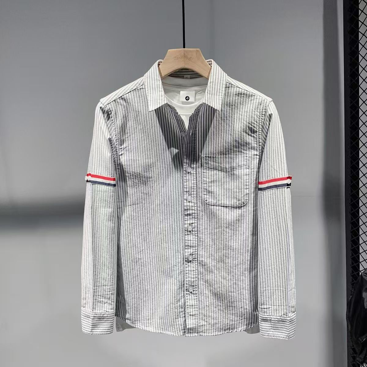 Vintage Gray & White Stripe Shirt with RWB Armband Size US M / EU 48-50 / 2 - 1 Thumbnail