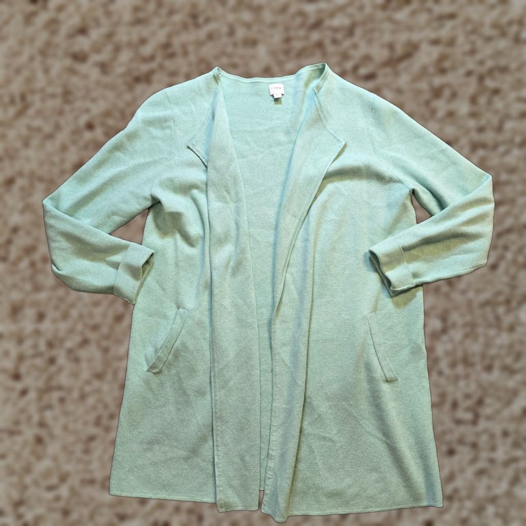 J.Crew J.CREW Cardigan Womens XL Green Knit Open Pockets Casual Capsule Sweater Shirt Size XL / US 12-14 / IT 48-50 - 1 Thumbnail