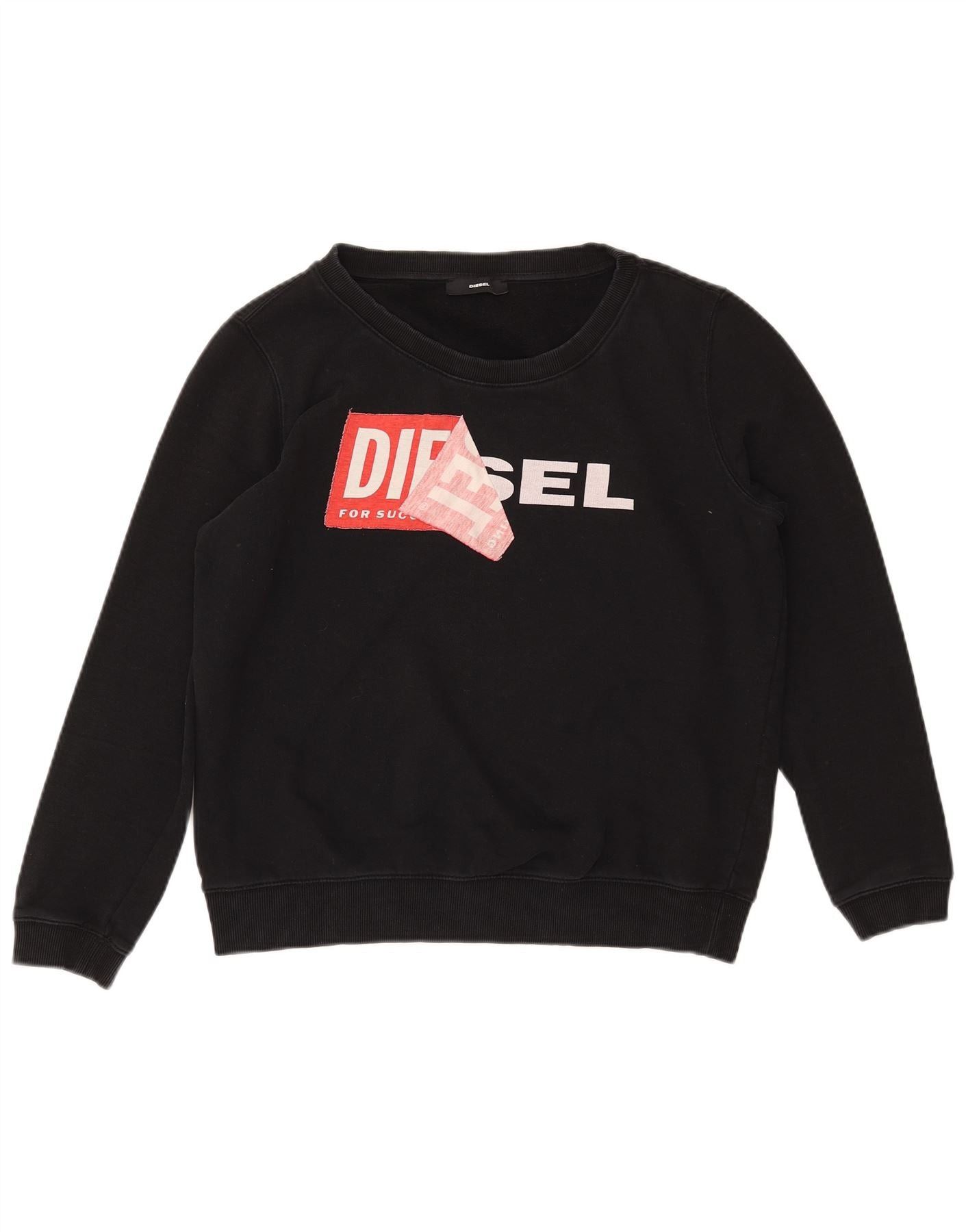 Diesel Womens Graphic Sweatshirt Jumper UK 14 Medium Black Cotton Size M / US 6-8 / IT 42-44 - 1 Thumbnail
