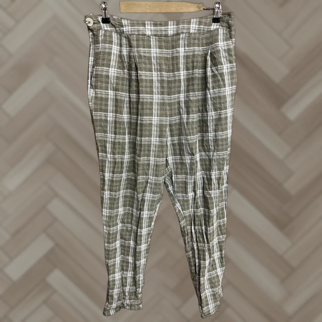 Asos ASOS Design Linen Blend Womens Pants Green Plaid 12 Chino Casual Lightweight Tapered Regular Cotton Linen Green ASOS Womens Pants 12 Size 34" / US 12 / IT 48 - 1 Thumbnail