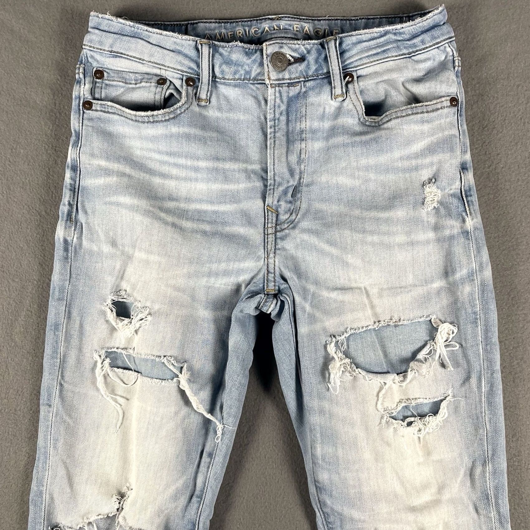 American Eagle Outfitters American Eagle Jeans Men’s Slim Cozy Air Flex Light Distressed 30x34 Denim Cotton Blend Blue Modern Slim Fit Regular Men Size US 30 / EU 46 - 2 Thumbnail