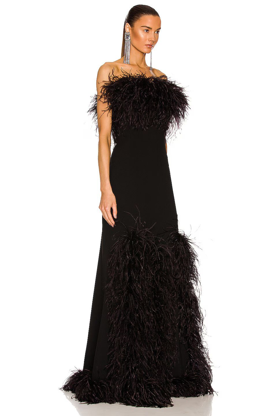 Saint Laurent Paris o1bcso1str1125 Long Feather Dress In Sable in Black Size XS / US 0-2 / IT 36-38 - 2 Thumbnail
